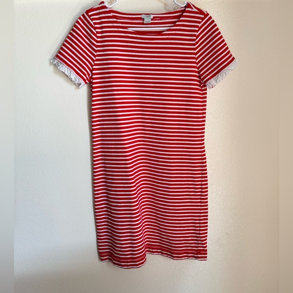 J. Crew S Red White Stripped Cotton Shirt Dress - Picture 2 of 9